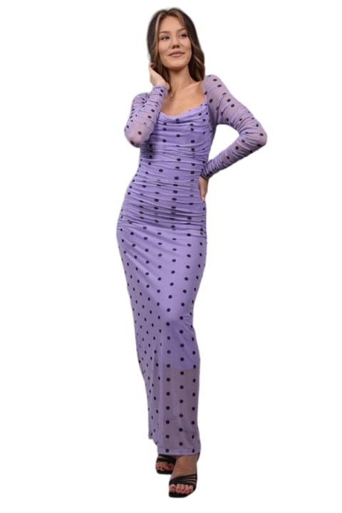 Rochie lunga drapata tul cu buline magico neally, Violet