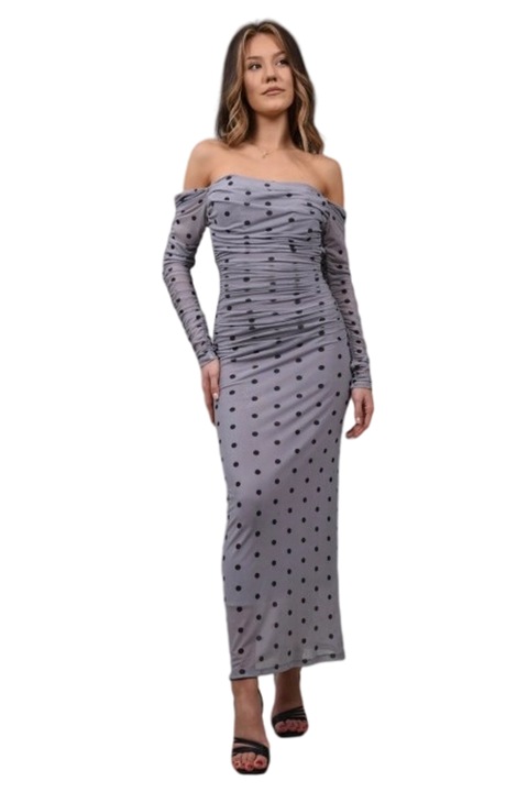 Rochie lunga drapata tul cu buline magico neally, Gri