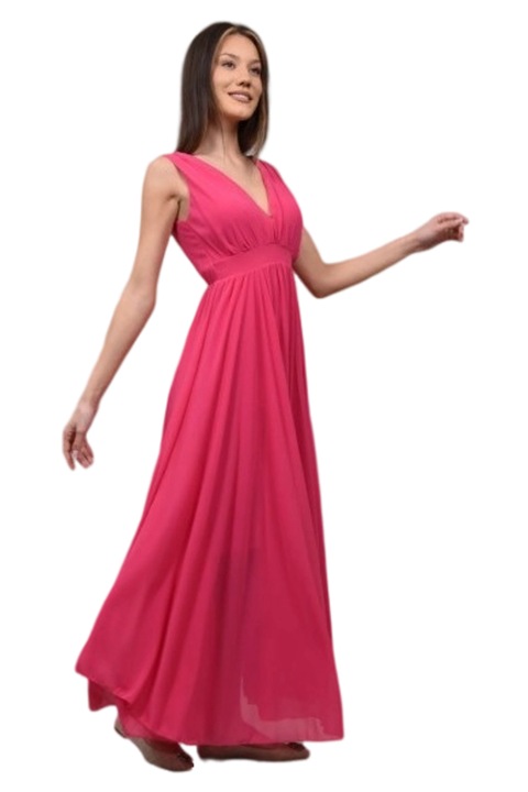 Rochie lunga de ocazie cu tul avola asimetrica in partea de jos, Fucsia, XS-S