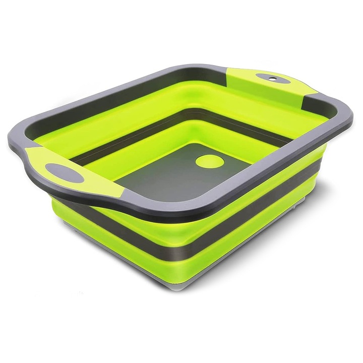 Tocator pliabil multifunctional, PP+TPE, gri cu verde, 42.5x31x15cm, set