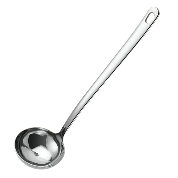 Polonic supa inox 304, rezistent, cu gauri agatare, argintiu-titan, negru, 1 buc