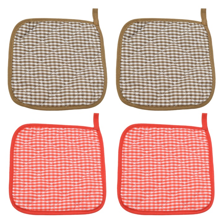 4 db hőálló pamut alátét készlet, 20x20cm, barna+piros