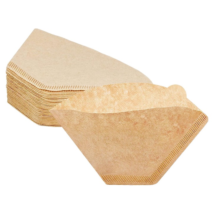 Комплект от 100 броя хартиени кафе филтри за кафе машина, ветрилообразна форма, кафяви, 16.3x9x9.75x5cm