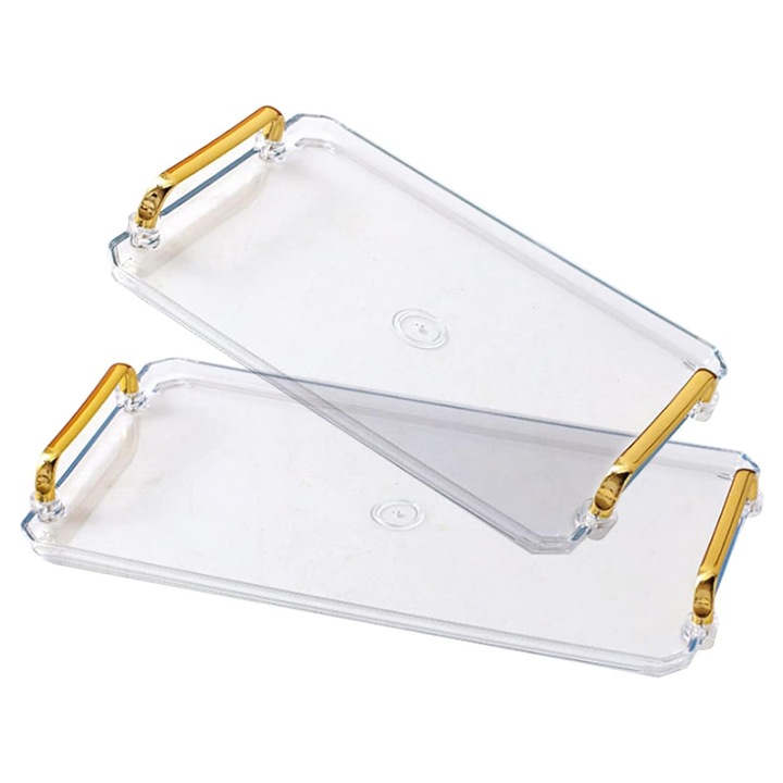 Set 2 tavi servire Herusi plastic transparent 40.6x21.8cm si 30.5x21.8cm cu manere