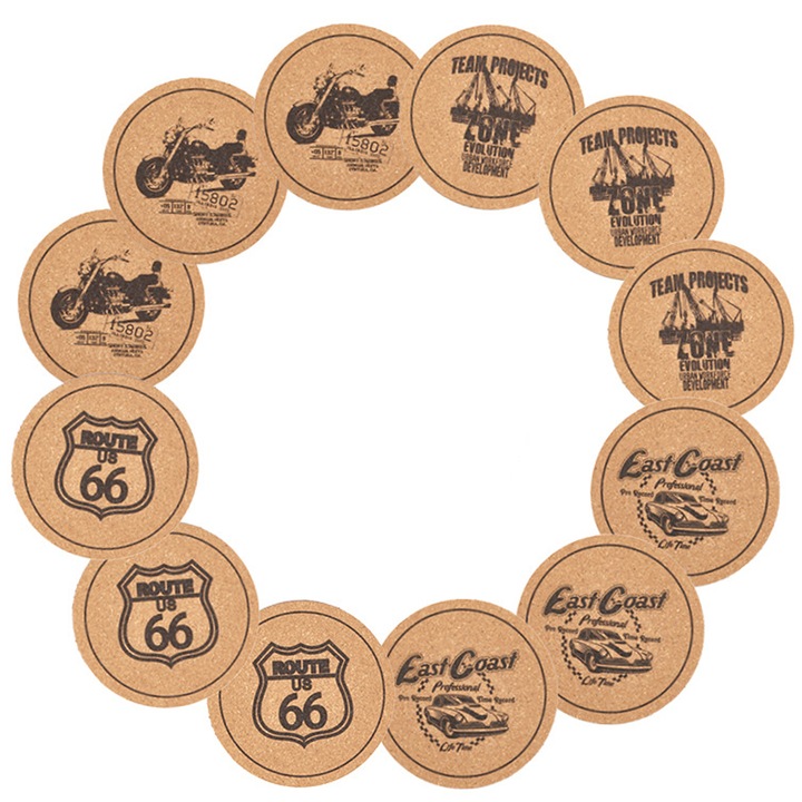 12 db pohártartó készlet, QttvbTna, fa, kerek, 10 x 0,5 cm, barna/szürke