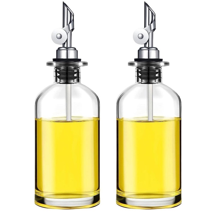 Set 2 oliviere, QttvbTna, sticla, 350 ml, 20.8 x 7 cm, transparent/argintiu
