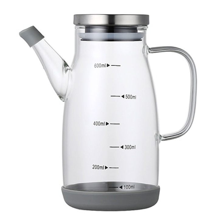 Dispenser ulei din sticla, set 3 bucati, capacitate 600/800/1000ml, transparent, dimensiuni 17x8.5x8.5cm, 19x8.5x8.5cm, 21x8.5x8.5cm