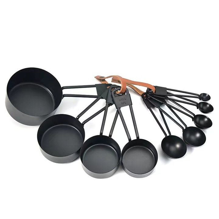 Set 9 piese cani si lingurite de masurare, AMRINUGL, inox, negru