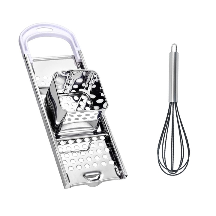 Set masina pentru taitei si tel, QttvbTna, Inox, Maner ergonomic, 10.8 x 32.8 cm, Argintiu