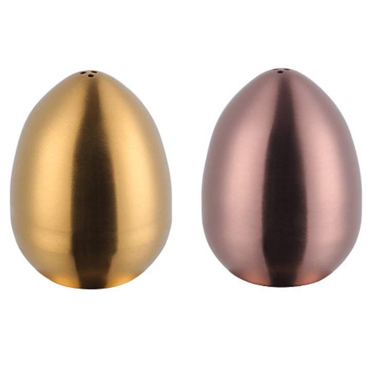 Recipiente condimente din otel inoxidabil, design modern, auriu + roz auriu, 3 orificii