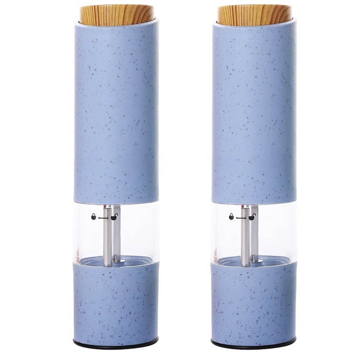 Set 2 rasnite electrice pentru sare si piper, albastru, functionare cu baterii
