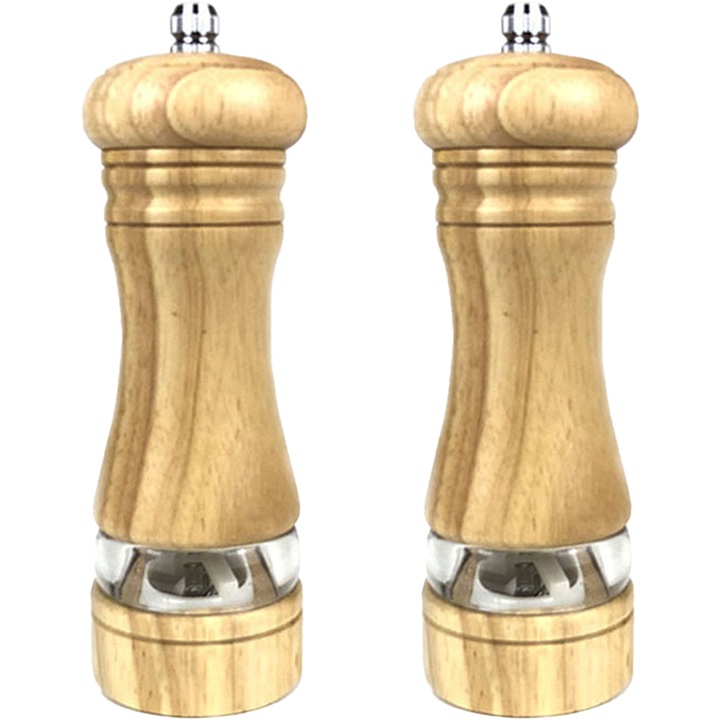 Set de rasnite pentru sare si piper din lemn, mecanism ceramic ajustabil, aspect elegant, culoare naturala