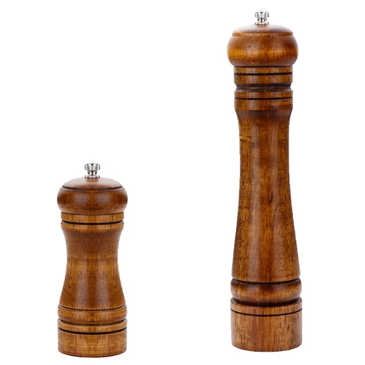 Set 2 rasnite din lemn pentru sare si piper, mecanism ceramic, 5x8 inch, multicolor