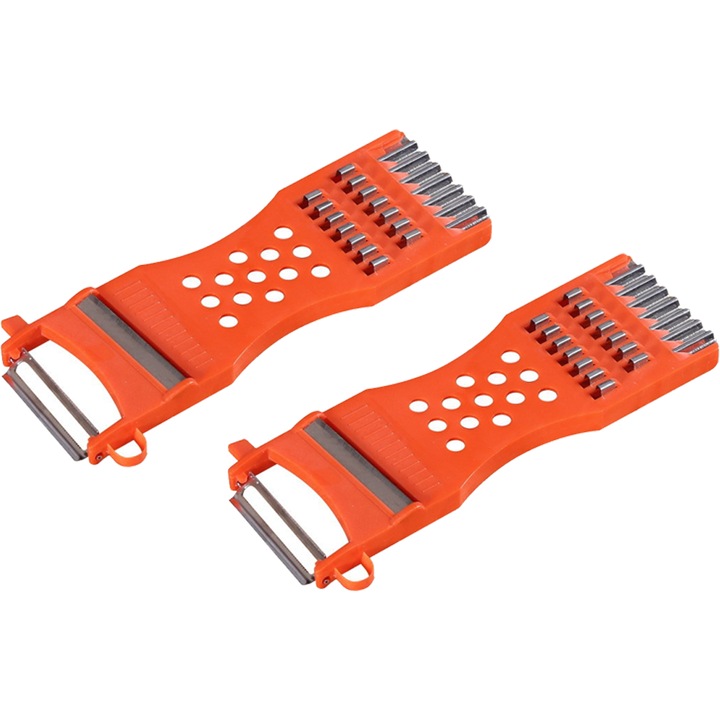 Set 2 Razatori, Plastic / Metal, Pentru legume si fructe, Multifunctional, 17 x 7.5 cm, Portocaliu