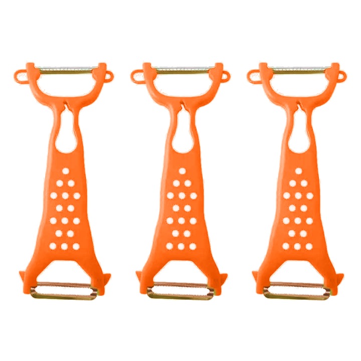 Set 3 Curatatoare Multifunctionale QttvbTna, Lama Otel Inoxidabil, Maner Ergonomic, portocaliu