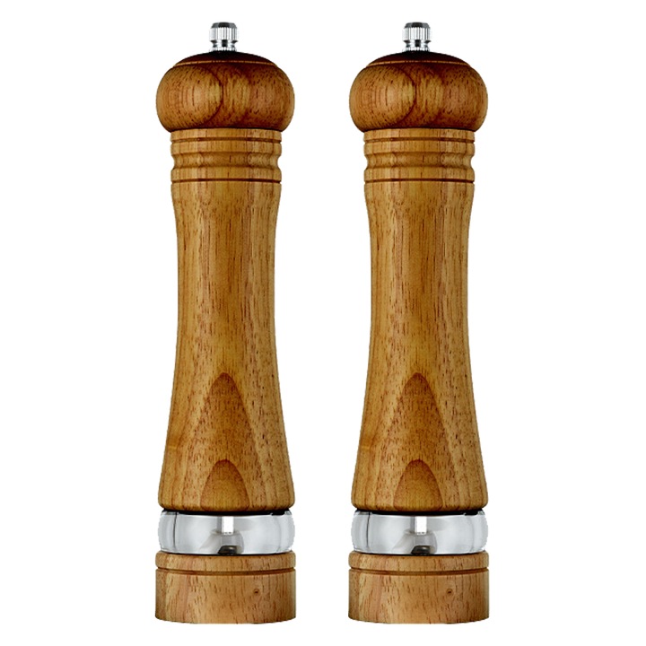 Set de rasnite din lemn pentru sare si piper, 8 inch, capacitate mare, material lemn natural, cutie colorata antica