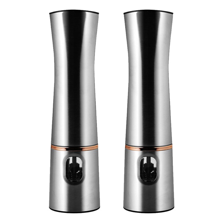 Set 2 rasnite electrice pentru sare si piper, reincarcabile, cu baza de incarcare, inox