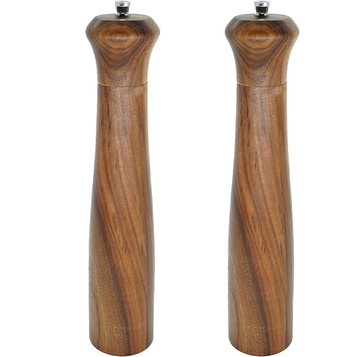 Set de rasnite pentru sare si piper, 2 buc, lemn de acacia, 10 inch, ajustabil, design modern