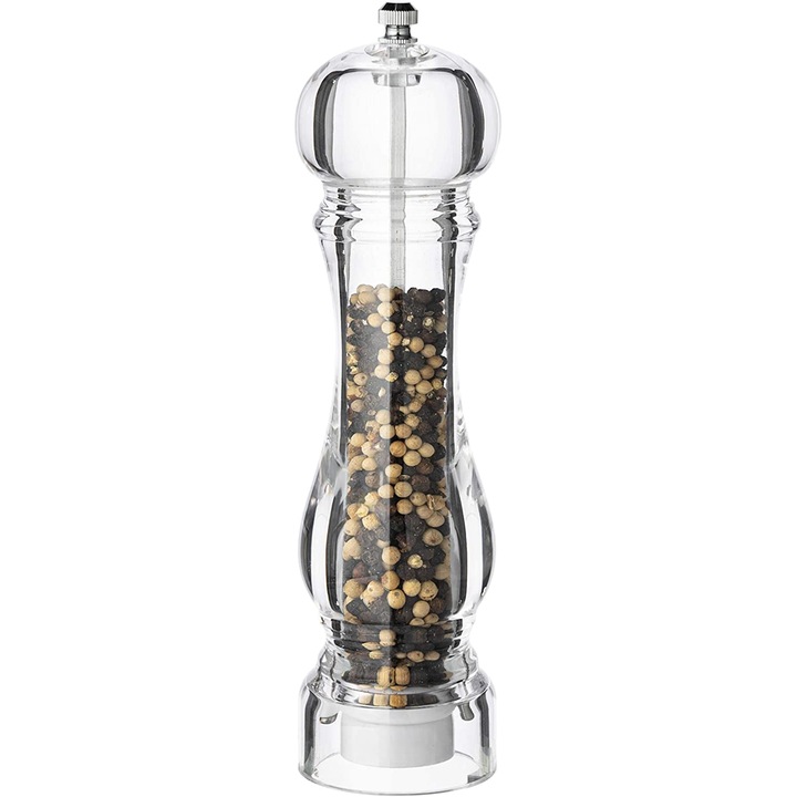 Set de rasnite pentru sare si piper, 2 bucati, cu granulatie ajustabila, transparent, 20cm