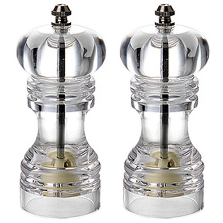 Set de rasnite pentru sare si piper, transparent, cu macinare ajustabila