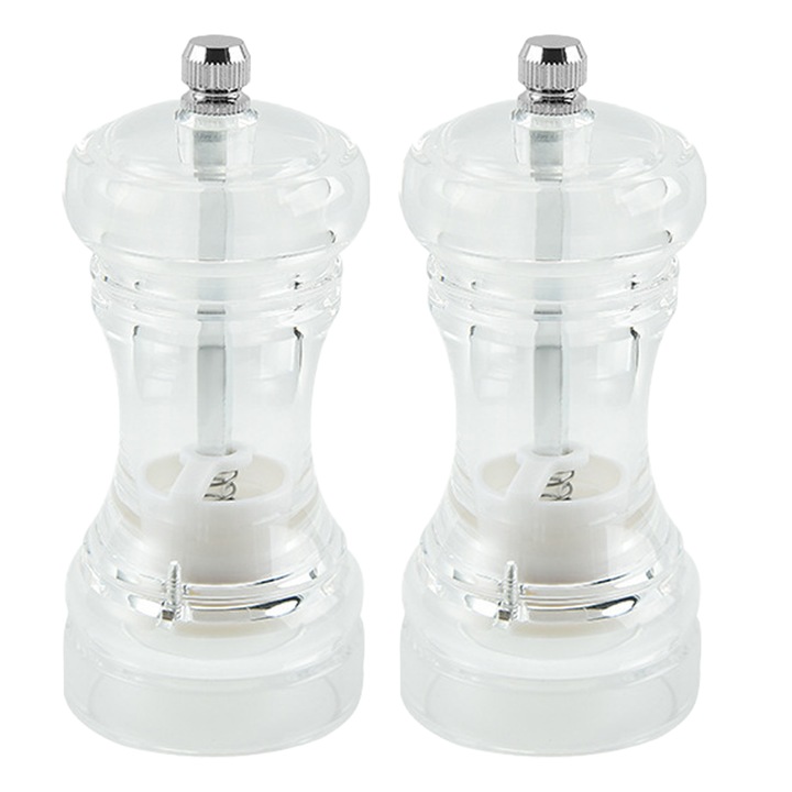 Set 2 rasnite pentru sare si piper, acrilic transparent, design modern, ajustabil, tansparent