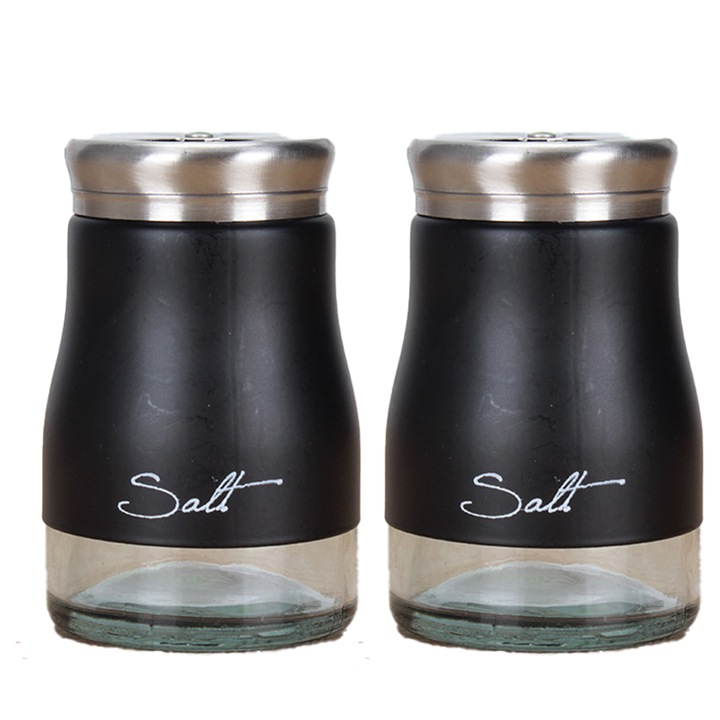 Set de condimente din otel inoxidabil cu fund de sticla, design modern, argintiu, dimensiune perfecta