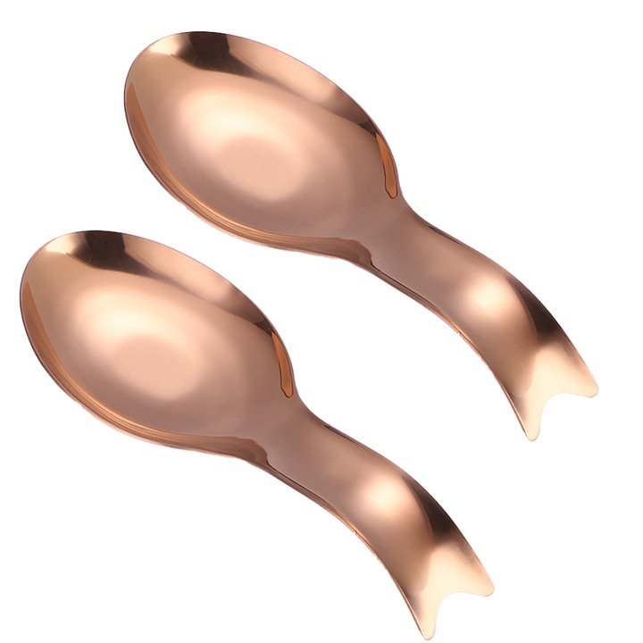Set 2 suporturi polonic si spatula, inox, finisaj rose gold, echilibrat, usor de curatat