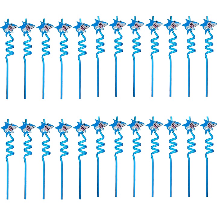 Set 24 paie reutilizabile, model rechin, plastic, albastru, 25.5 cm