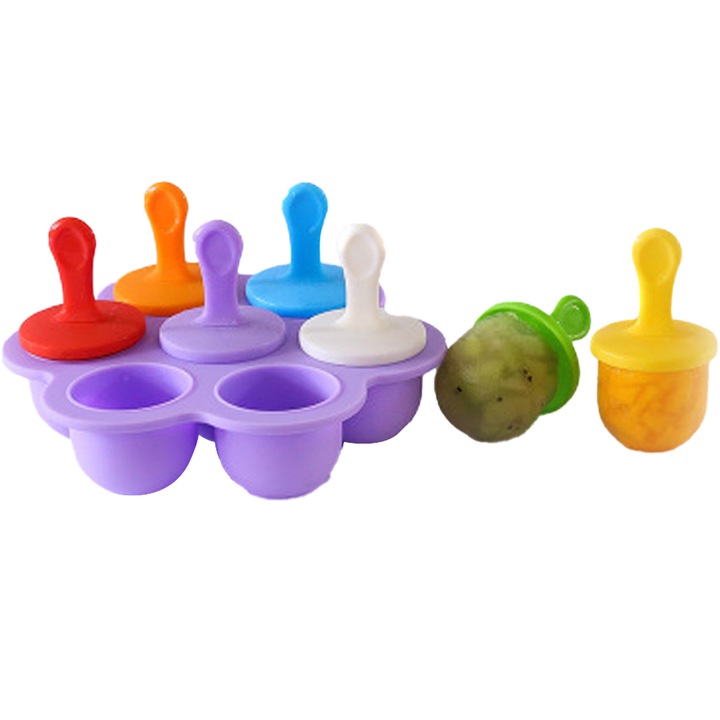 Forma cuburi de gheata, longziming, set 1pcs, 7 cavitati, silicon, mov