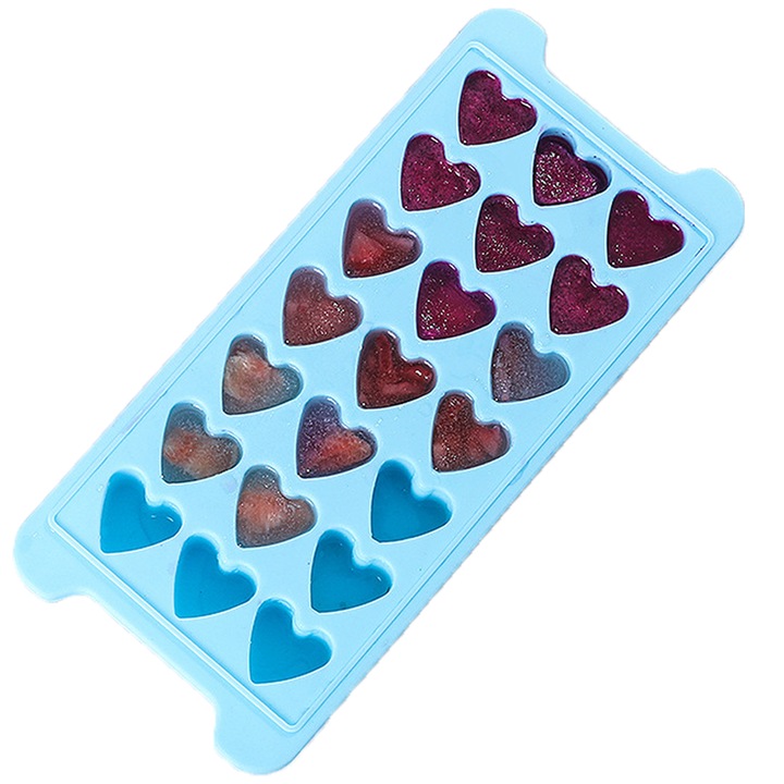Jégkocka tálca, szív, szilikon, kék