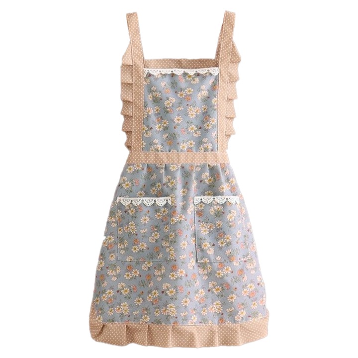 Sort bucatarie pentru femei, strat dublu, imprimeu floral, buzunar, ajustabil