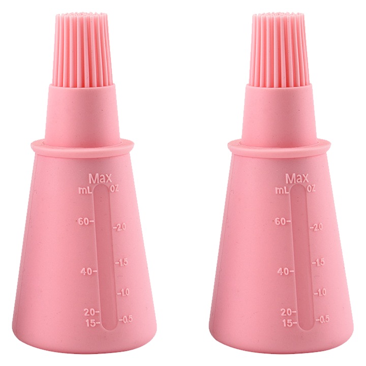 Dispenser cu perie din silicon, Cozevdnt, roz, 2 in 1, sticla borosilicata, pentru ulei si sosuri