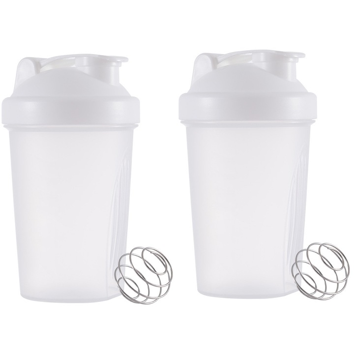 Set 2 Bidoane Shaker HERUSI, alb, 700ml, cu bila inox, anti-alunecare