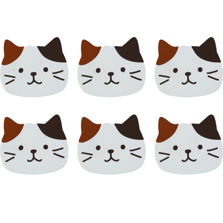 6 db-os italtartó készlet, hőálló szilikon, macska modell, 10x10.5cm, többszínű