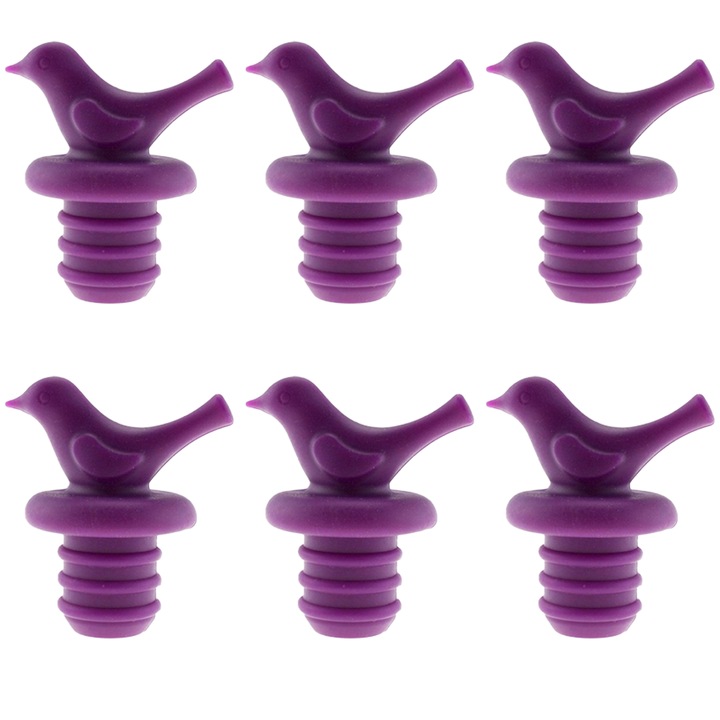 Dop reutilizabil din silicon pentru sticle, 6 buc, violet