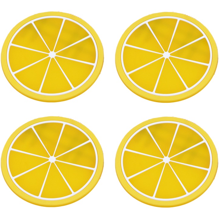 4 db QttvbTna üveg alátét készlet, nedvszívó, csúszásmentes, hőálló, parafa, kerek, sárga