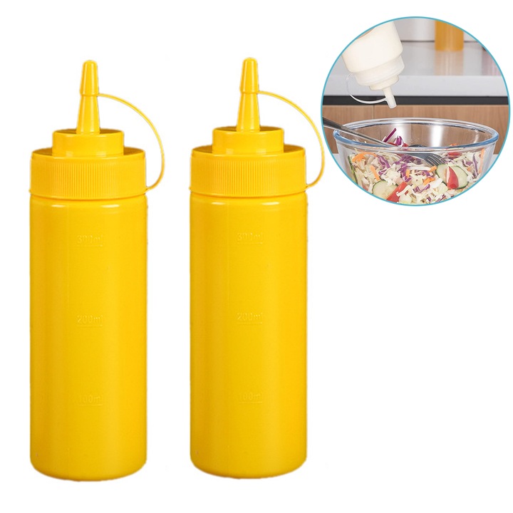 Set de 2 sticle pentru condimente,cu capac, galben