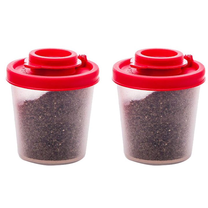 Set de 2 recipiente transparente pentru sare/piper, reutilizabile, rezistente la umiditate, pentru camping si picnic