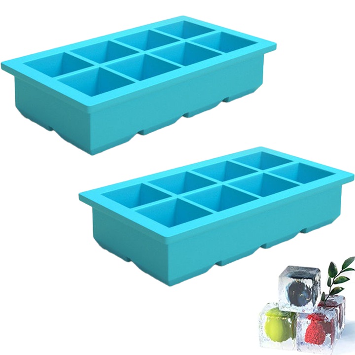 2 db nagy jégkocka forma készlet, szilikon, 16 kocka, 2 hüvelyk