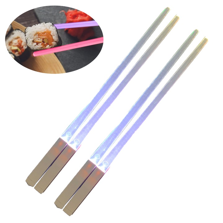 2 pár újrafelhasználható sushi pálcika készlet LED-del, piros és kék, BPA-mentes