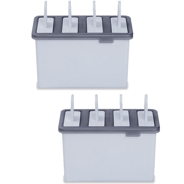 Set Forme pentru Inghetata Reutilizabile, 2x4 bucati, Alb/Gri