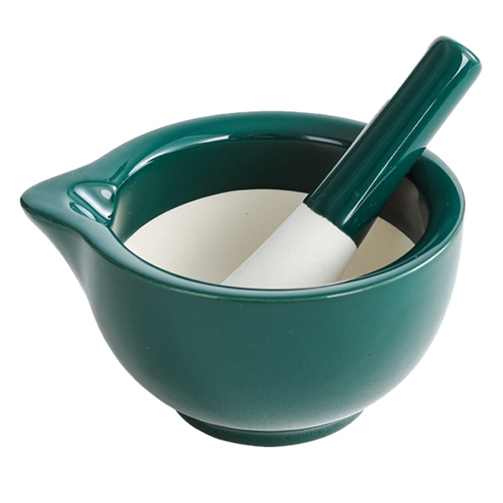 Mojar si pistil din ceramica, design nou, alb/verde, pentru condimente