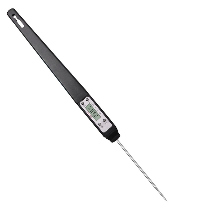 Termometru de bucatarie QttvbTna, sonda lunga, citire instantanee, multifunctional, negru