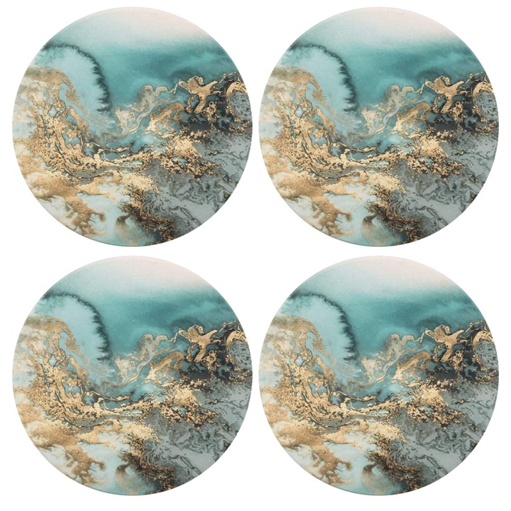 Kerámia kő italtartó szett márvány mintával, nedvszívó, kerek, parafa talppal