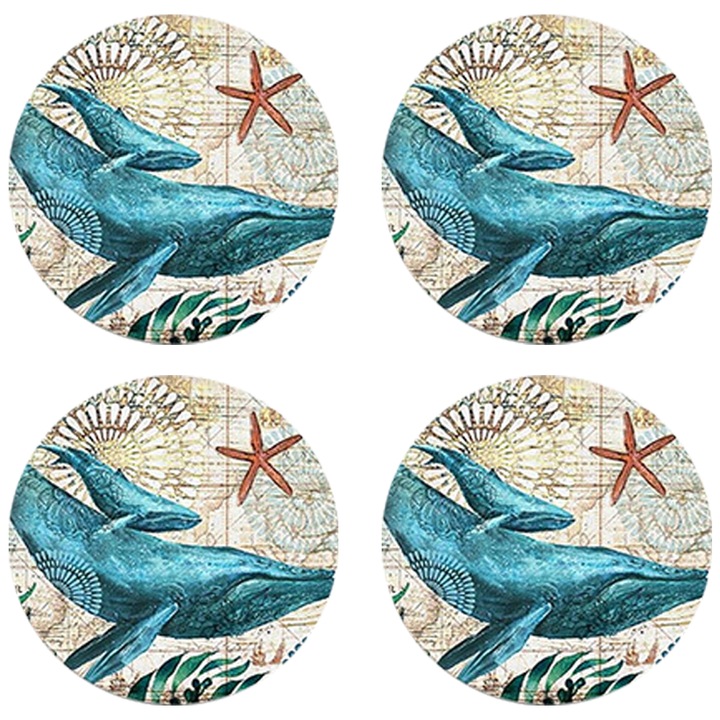 Set 4 suporturi pentru bauturi cu suport, baza din pluta, tema oceanica, 10x10cm