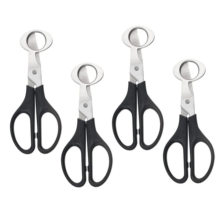 Set 4 Foarfeci pentru oua de prepelita, QttvbTna, ABS / Inox, 6.5 x 5.6 x 14 cm, Negru