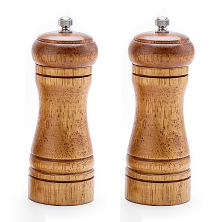 Set rasnite condimente, lemn de stejar, reglabil, multicolor, 16.6cm