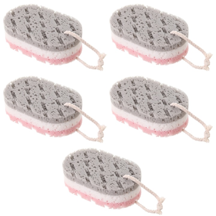 Комплект от 6 гъби за баня, 100% влакно, меки, за лице и тяло, ексфолиращи, почистващи, многоцветни