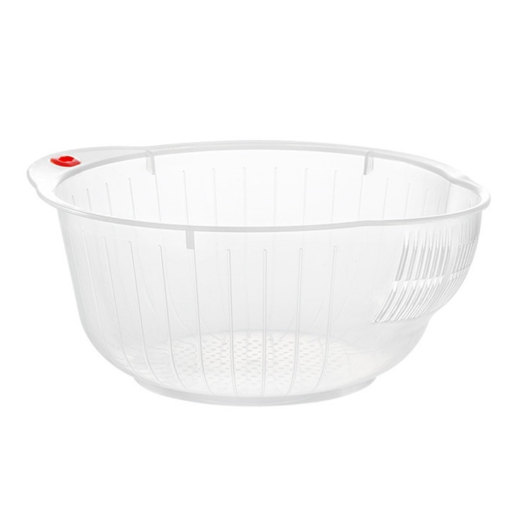 Bol pentru orez cu scurgere laterala si inferioara, plastic alimentar, transparent, 25x28x13cm