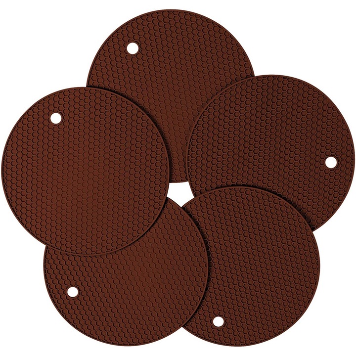 5 darabos italtartó készlet, élelmiszeripari szilikon, csúszásmentes, hőálló, barna, 7 hüvelyk